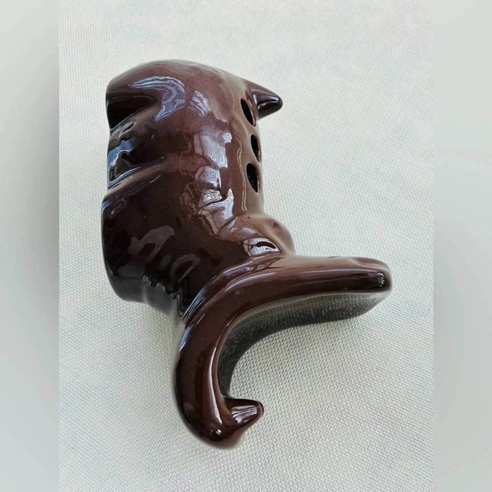 Vintage House Hippo Brown Ceramic 6 Slot Pen Toothbrush Brush Caddy unique